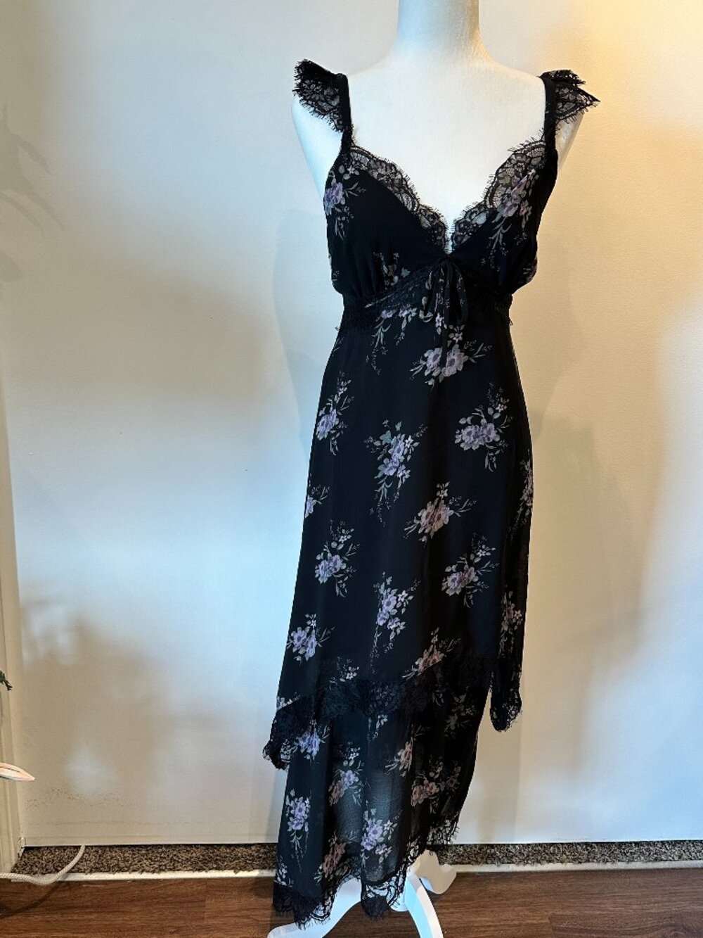 And Now This Textured Slip Dress Black Floral Whimsical Fairycore